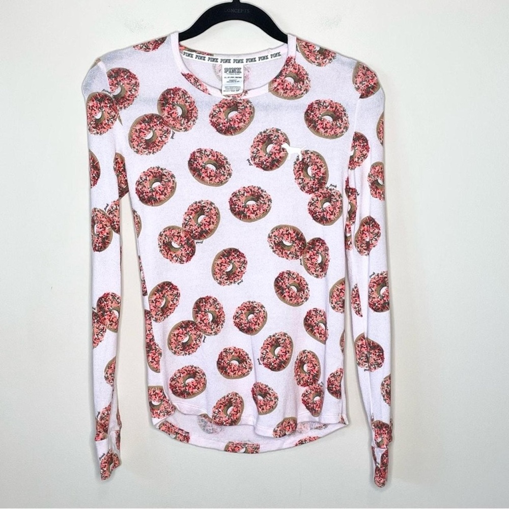 Victoria’s Secret PINK Donuts Cozy Pajamas Long Sleeve Top Size Extra Small